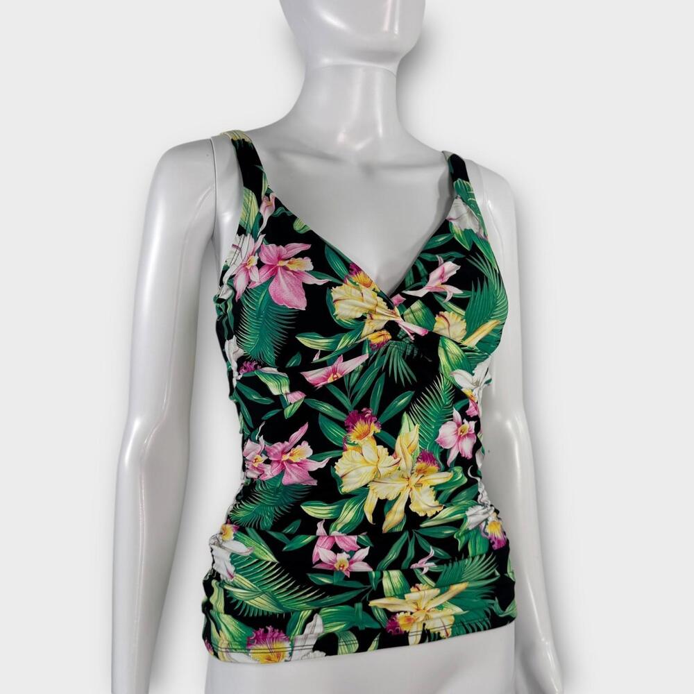 Tommy Bahama Orchid Garden Underwire Tankini Swim Top Women’s Size XS Black New